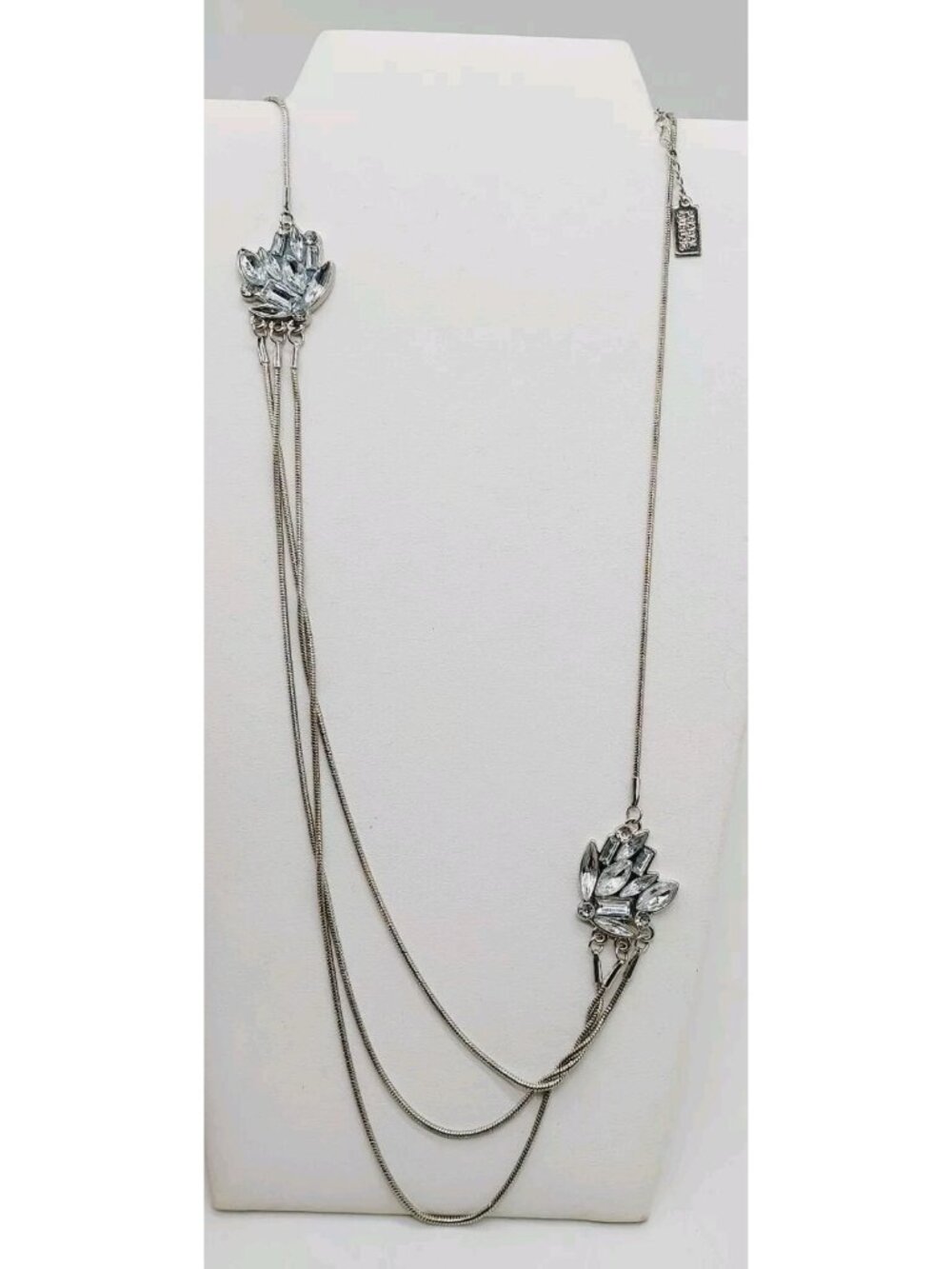 Prabal Gurung Silver-Tone Crystal Charm Snake Chain Layered Necklace 35 Inch